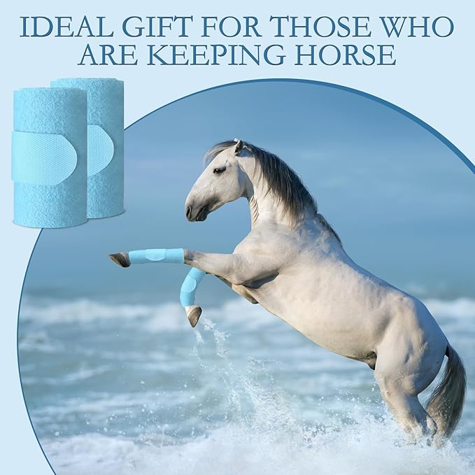Set of 4 Horse No Bow Bandage 3D Contoured Standing Wrap Bandages Stable Nylon Horse Leg Wraps for Helping Prevent Horse from Tendon Damage and Keep Horses Clean and Safe(Light Blue)