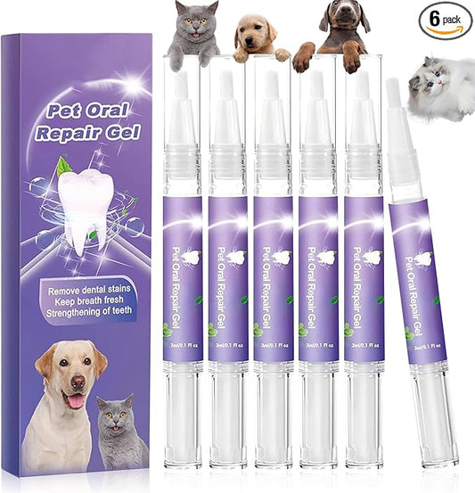 6Pcs Pet Oral Repair Gel, Dog Oral Repair Gel, Pet Breath Freshener for Cats and Dogs, Removes Tartar, Keeps Breath Fresh, Strengthens Teeth,No Brushing Oral Care Cleaner,3ML