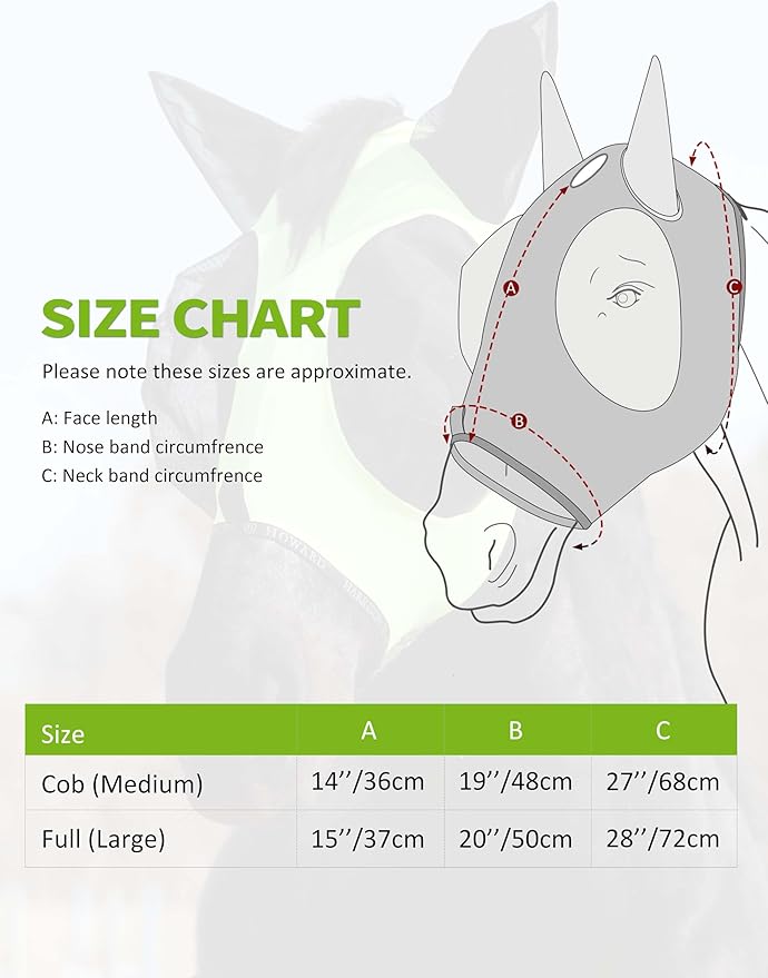 Harrison Howard Horse Fly Mask with Forelock Opening Stretch Breathable and Comfortable for Horses UV -Protection Fluorescent Yellow M