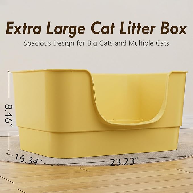 Extra Large Cat Litter Box with High Sides,23.23"×16.34"×8.46",Jumbo Kitty Litter Box with Low Entry,XL Cat Boxes for Indoor Cats,Easy to Clean,Anti-Splashing (Yellow)