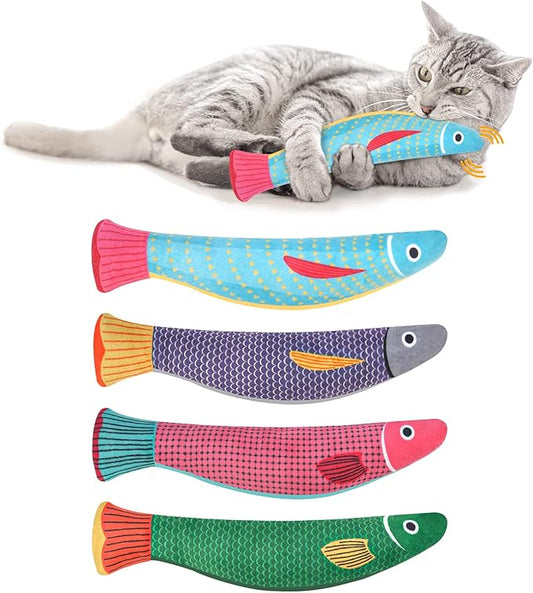 4Pcs Catnip Toy, Plush Cat Toys with Jingly Bell, Bite Resistant Chew Toys, Catnip Filled Cartoon Cat Teething Chew Toy for All Cats