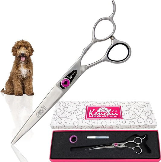 Kenchii Love Dog Grooming Scissors, 7 Inch Straight Shears, Dog Scissors for Grooming, Professional Pet Grooming Scissors, Ergonomic & Comfortable