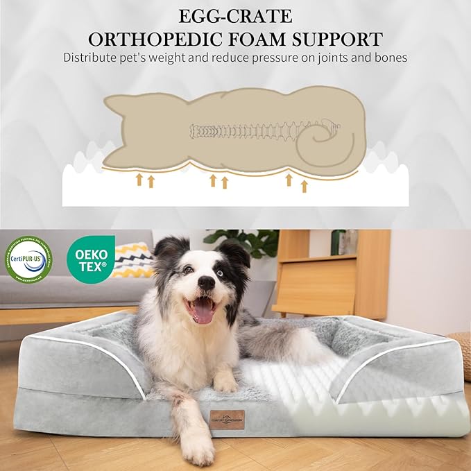 Comfort Expression Small Dog Beds Waterproof Orthopedic Foam Dog Sofa Beds for Medium Dogs Comfy Pet Bed with Washable Removable Cover & Non-Slip Bottom(Small,Grey White)