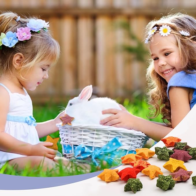 Rabbit Treats, Healthy Bunny Treats Natural Mini Star Shaped Snacks Treats for Pet Rabbits and Small Animals Molar Toys Guinea Pig Hamster Chinchilla Gerbil