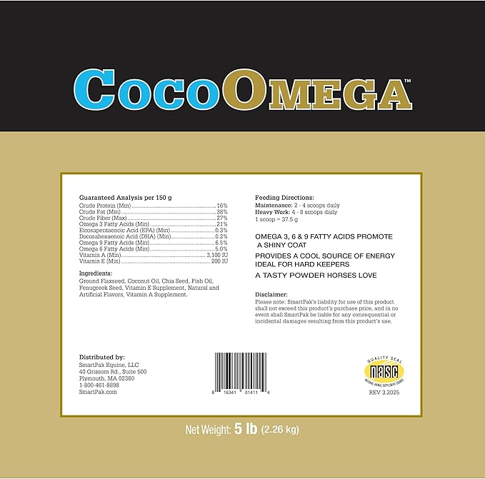 Uckele by SmartEquine CocoOmega Granular | Horse Supplements for Skin, Hoof, & Coat Health | Omega-3 Fatty Acids | 5 LB