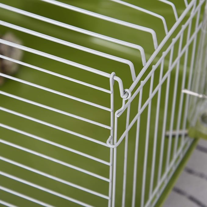 PawHut 47" L Small Animal Cage, Rolling Bunny Cage, Guinea Pig Cage with Food Dish, Water Bottle, Hay Feeder, Platform, Ramp for Chinchilla, Green