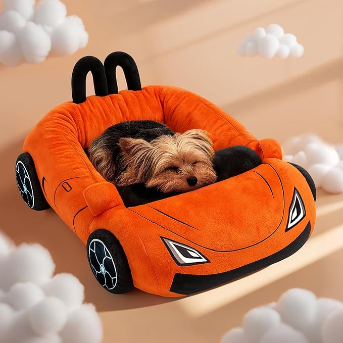 Cute Cat Beds Kitten Beds, Soft Small Dog Beds, Washable Pet Beds for Puppy and Kitty, Funny Supercar Cat Toys, 24 Inch