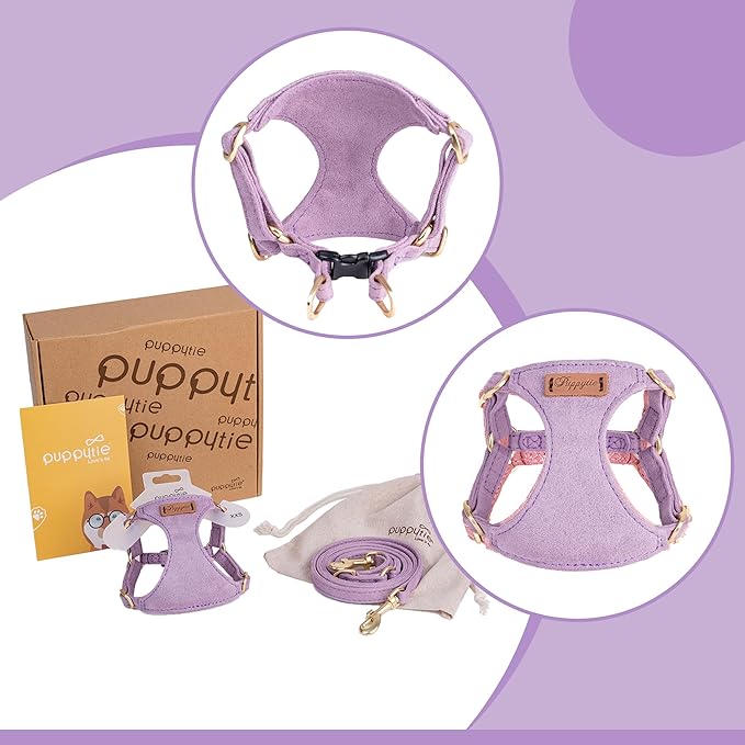 Puppytie No Pull Dog Harness with Multifunction Dog Leash,Soft Adjustable No Choke Escape Proof Pet Harness Vest for Medium Dogs or Large Dogs,Light Purple,M