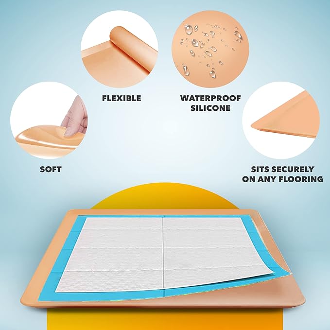 TidyFriend 2 Pack Dog Pee Pad Holder Tray Fits for 24” x 24” Wee Wee Pee Pads - Stable Grip, Raised Edges, Quick-Wipe Silicone Surface Dog Potty Tray Holder for Indoor Flooring Protection (Beige)