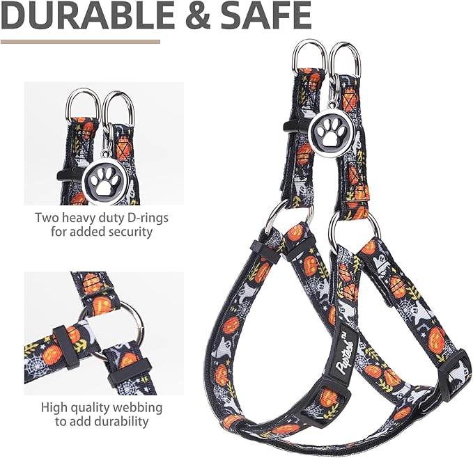 PUPTECK No Pull Dog Harness Soft Adjustable Basic Nylon Step in Puppy Vest Outdoor Walking with ID Tag, Halloween, S