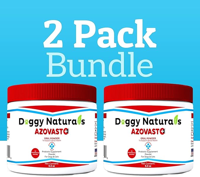 Azovast Plus Kidney Health Supplement for Dogs & Cats, Oral Powder (12 Oz) - (240 Doses/ 2 Jar) NO Refrigeration Required - Help Support Kidney Function & Manage Renal Toxins(U.S.A)(12 Oz (2 Pack))