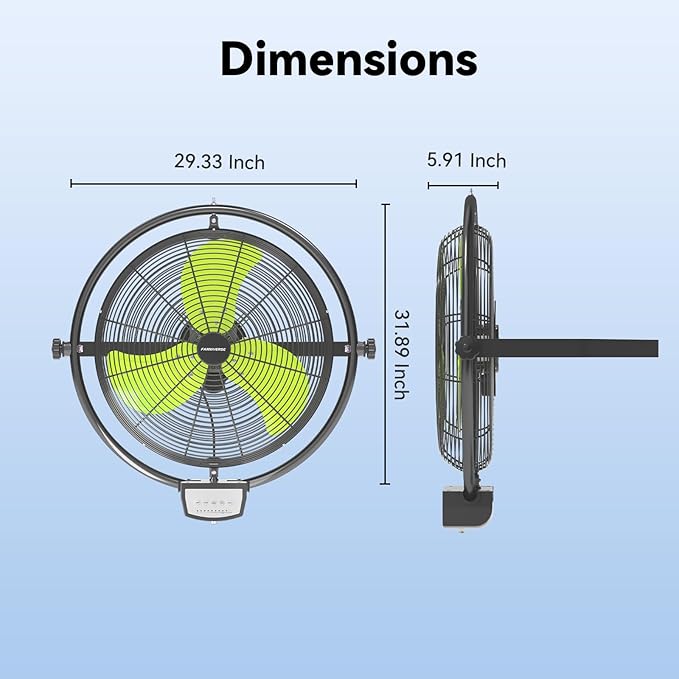 20 Inch Wall Metal Fan Pro Series Remote Control, High Velocity Wall Mount Fans for Commercial, Residential, Warehouse, Covered Patio, Shop, Garage, Barn 3 Speed 5200 CFM UL Safety Listed