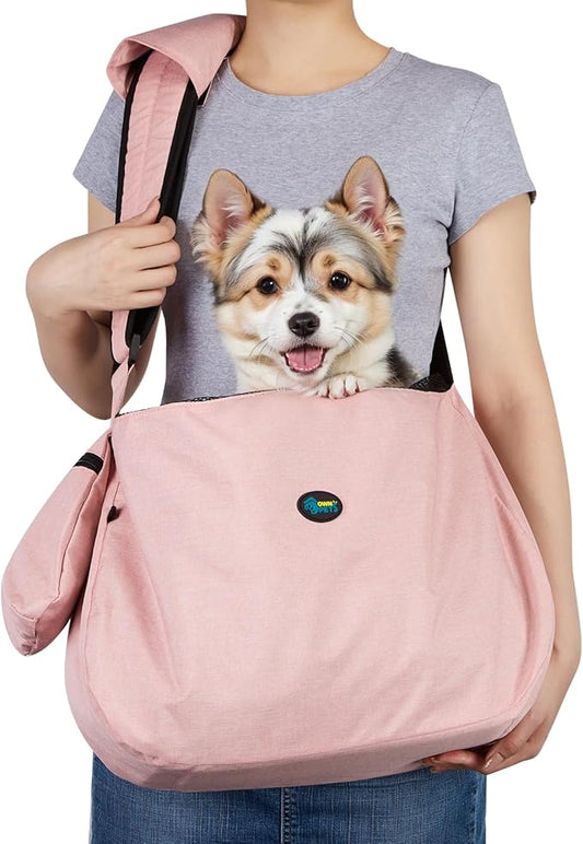 Ownpets Pet Dog Sling Carrier Bag Adjustable Padded Strap Dog Hand Free Safe Mesh Pet Carrier for Small Medium Dog Cat (Pink)