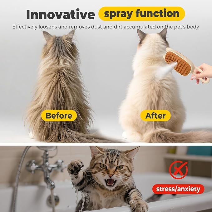 Cat Steam Brush for Shedding, 4 in 1 Rechargeable Steam Brush for Cats and Dogs, Anti-Static, Massage, flea comb for cats& Pet Removal Hair Glove,Shedding & Combing All In One!