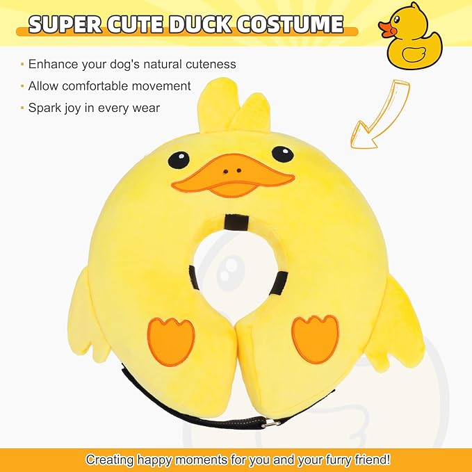 KOOLTAIL Inflatable Dog Cone Collar, Soft Dog Cone Alternative for Large Medium Small Dogs After Surgery, Cute Costume Adjustable Donut Neck Cone for Dogs Cats, Comfortable Recovery E Collar, Duck M