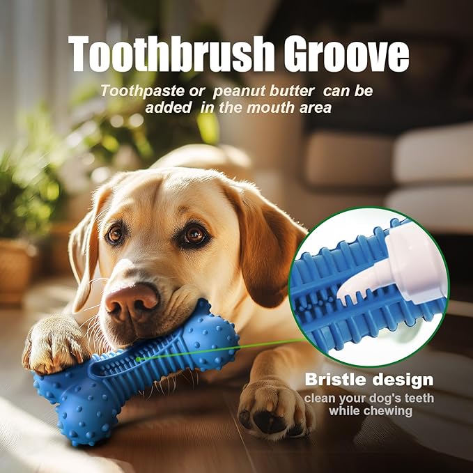 Dog Toys for Aggressive Chewers, Chew Toys for Medium Large Dogs, Durable Natural Rubber Toys with Bacon Flavor, Indestructible Dog Toy,Blue