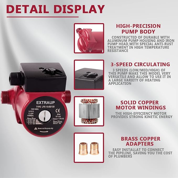 3/4 NPT 110V Hot Water 3-Speed Cast Iron Circulation Pump Circulator Pump