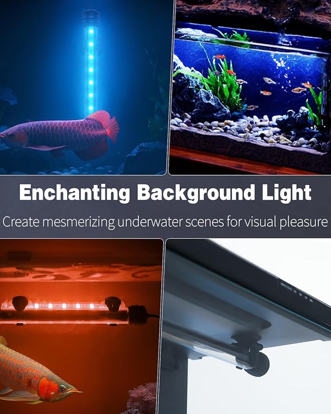 Pawfly 8 W Aquarium LED Light 23 Inch Underwater Fish Tank Light with Timer Auto On/Off Fish Tank Background Light with 8 Lighting Modes Submersible Multi-Colored Tube Light for Decoration