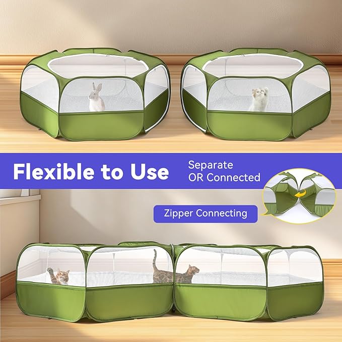 Pawaboo Extra Large 2-in-1 Small Animals Playpen, 2 Detachable Pet Cage Tent with Zipper Splicing, Portable Outdoor Yard Fence with 3 Metal Rod for Chick/Kitten/Puppy/Guinea Pig/Rabbits/Chinchillas