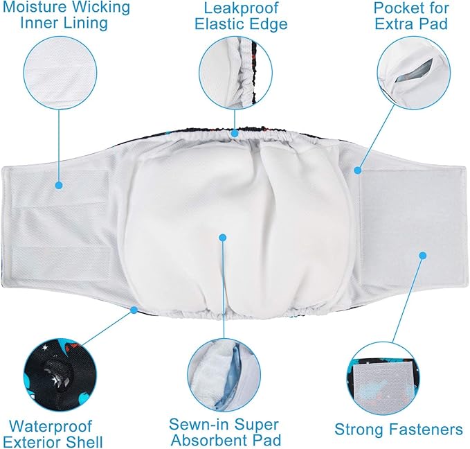 CuteBone Dog Belly Bands for Male Dogs Wraps Washable Doggie Diapers DM06S