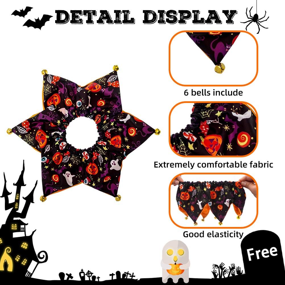 Dog Halloween Costumes - Halloween Style Dog Collar with Bells and Wizard's Hat Set,Halloween Pumpkin Pattern Pet Costume for Dogs Wearing-Black (Small)