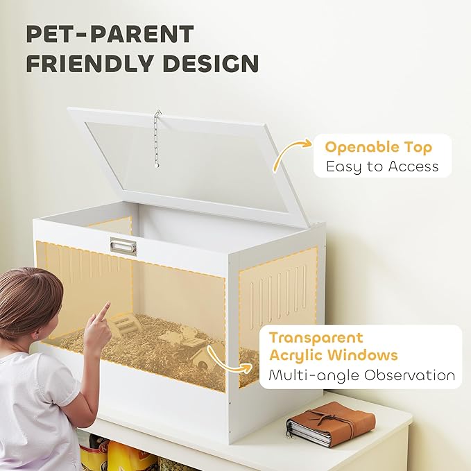 PawHut Hamster Cage with Openable Top & Lock, Transparent Acrylic Panels Small Animal Habitat with Hut, Seesaw, Ladder, for Dwarf Hamster Gerbil, 31.5" x 20" x 23", White