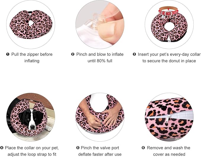 CuteBone Inflatable Dog Neck Donut with Removable Soft Fleece Covers for Small/Medium/Large Dogs and Cats After Surgery GWB10XL