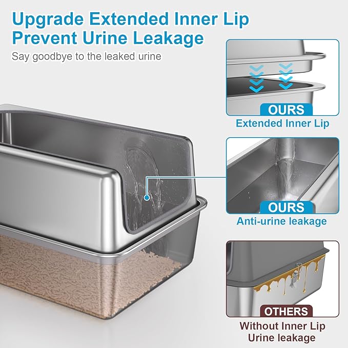 12'' High Sides XL All Stainless Steel Cat Litter Box with Lid,Deep Metal Litter Box for Big Cats,Extra Large Litter Boxes with High Wall Enclosure,Anti-Leakage,Never Absorbs Odors,Non-Sticky Surface