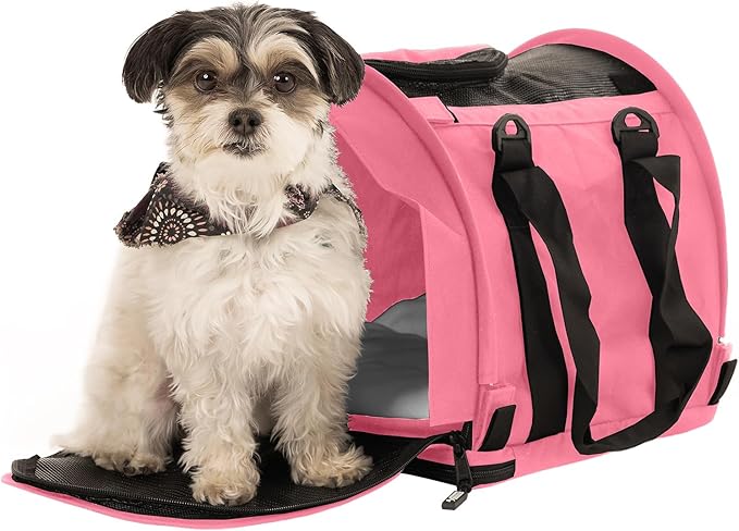 SturdiBag Pro 2.0 Pet Travel Carrier for Cats and Dogs | Soft Sided Pet Carrier Bag with Safety Clips and Seatbelt Straps for Airplane or Car Travel | Cube, Soft Pink