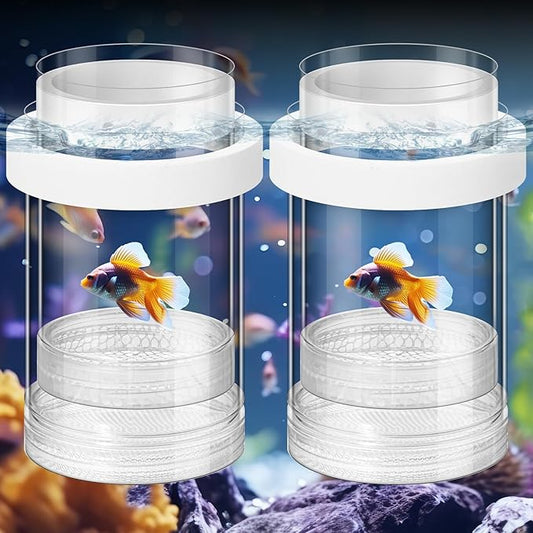2 Pcs Breeder Box for Fish Tank Aquarium Breeder Separation Net Breeding Box with Suction Cup for Small Fish Shrimp Clownfish Guppy(White,M)