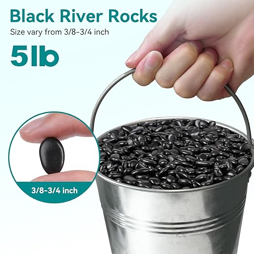 5 lbs Black Pebbles for Indoor Plants, 3/8" Small Rocks for Plants Indoor, Succulent, Bamboo, Vase, Decorative Black River Rocks Pea Gravel, Highly Polished
