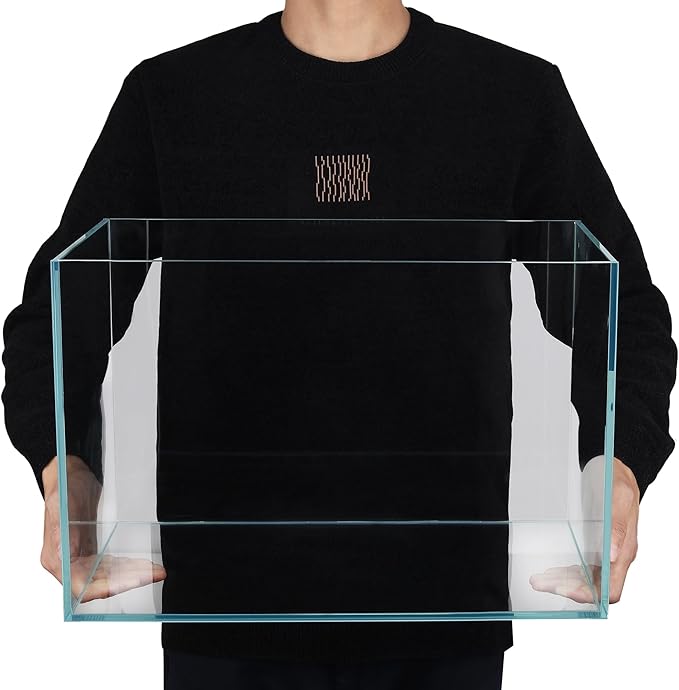 Ultra Clear Rimless Low Iron Glass Cubic Aquarium Tank (9.6Gal W17.72×D10.63×H11.81 inch(45x27x30cm)) 6mm Thickness Include Black Leveling Mat