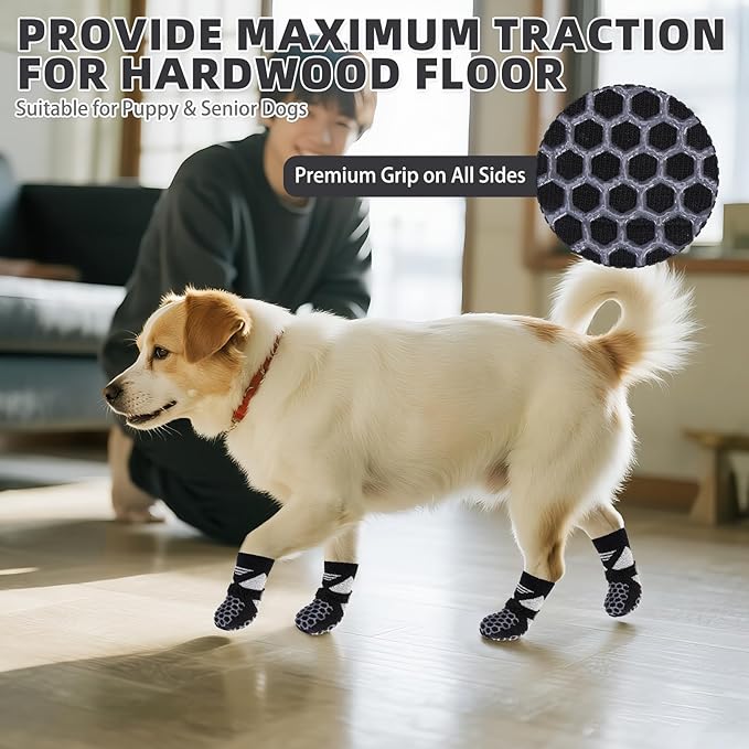 KOOLTAIL Dog Socks for Hot Pavement, Summer Breathable Dog Socks to Prevent Licking Paws, Non Slip Pet Boots & Paw Protectors for Hardwood Floor,Grippy Shoes for Small Medium Large Senior Dogs,Black M
