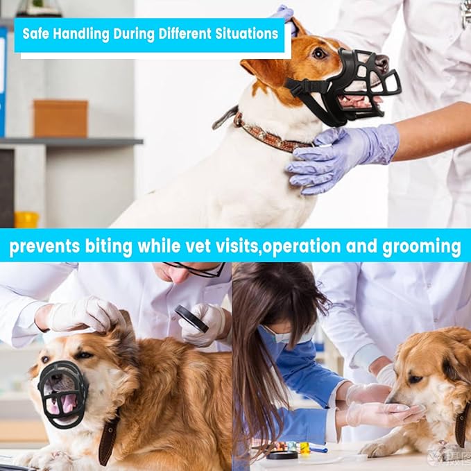 Basket Muzzle Allows Panting Drinking - Anti Biting Chewing, Sturdy Lightweight, Suitable for Grooming Trimming Training, Black, Size 2