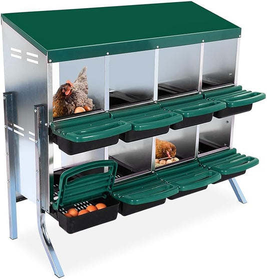 Chicken Nesting Box, 8 Hole 2 Layer Hen Nesting Box with Legs, Roll Away Eggs Laying Boxes,Cleanable Pull Out Hen Roosting Boxes