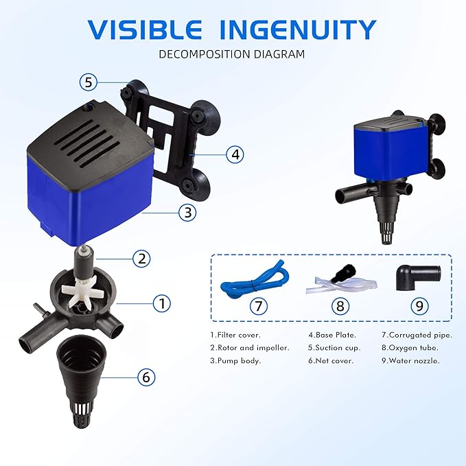 Water Pump 660 GPH Submersible Internal Aquarium Powerhead Water Pump Ultra Quiet for Aquarium,Fish Tank