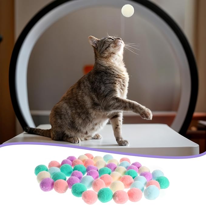 50 Pcs Cat Toy Balls 1.2-inch Colorful Cat Pom Pom Balls Soft Interactive Kitten Ball Cats Exercise Toys Fuzzy Kitten Interactive Playing Quiet Toy for Cats Pet