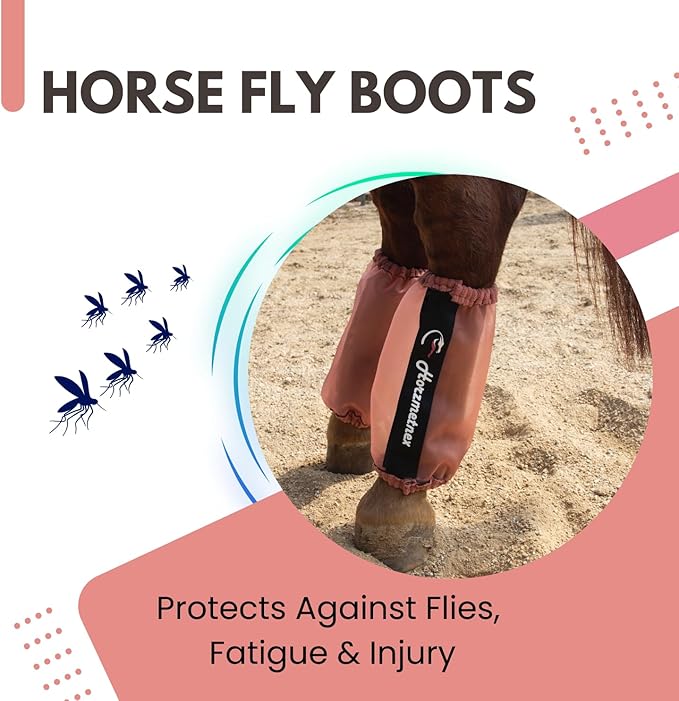 Tear-Resistant Fine Mesh Horse Fly Boots Breathable Fly Boots with Thickened Webbing Hook and Loop Lightweight Summer Leg Protection to Prevent Mosquito & Fly Bites Set of 4 (Pink)