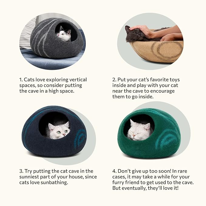 MEOWFIA Cat Cave – Premium Felt Cat Bed for Indoor Cats, Handmade 100% Merino Wool (Large, Emerald)
