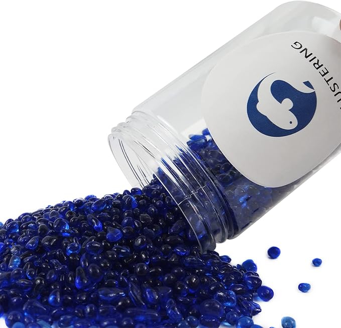 Lustering Decorative Round Glass Marbles and Pebbles - Glass Gems for Fire Pit Crafts, Resin Art, Vase Filler, Fish Tank, Aquarium Decoration - 3-6mm, 1-Pound Cobalt Blue