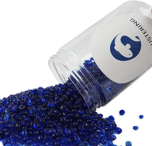 Lustering Decorative Round Glass Marbles and Pebbles - Glass Gems for Fire Pit Crafts, Resin Art, Vase Filler, Fish Tank, Aquarium Decoration - 3-6mm, 1-Pound Cobalt Blue