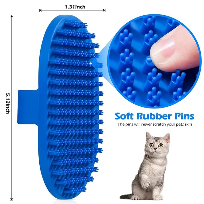 Lilpep Dog Bath Brush, Rubber Pet Shampoo Brush with Silicone Bristles for Massaging Grooming, Removing Short Haired Dogs Cats Shedding, Tangles and Dead Undercoat (Blue, plum brush)