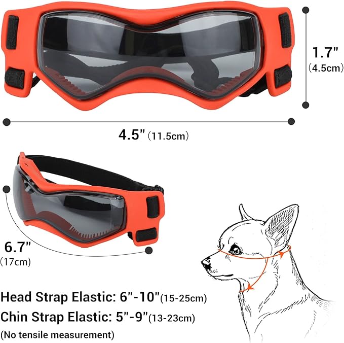 Dog Goggles Dog Sunglasses for Small Breed UV Protection Windproof with Adjustable Head Straps Chin Straps for Ride Car/Hiking Travel/On Beach-Orange