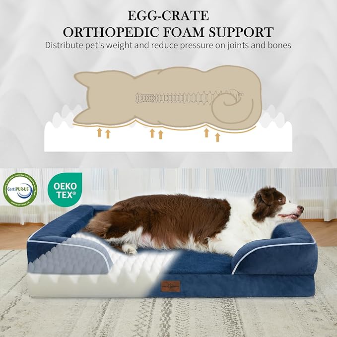 Comfort Expression Small Dog Beds Waterproof Orthopedic Foam Dog Sofa Beds for Medium Dogs Comfy Pet Bed with Washable Removable Cover & Non-Slip Bottom(Small,Navy Blue)