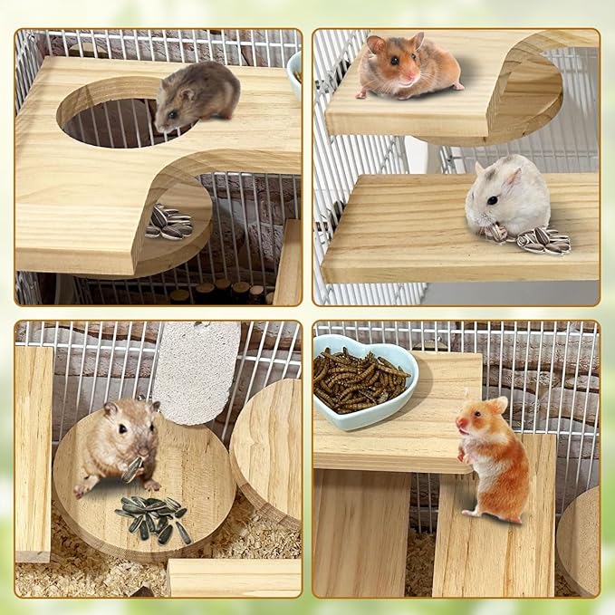 Wooden Chinchilla Cage Platforms Set 7 Pack Wood Shelves for Rat Cage Corner Ledges Small Animal Climbing Steps Standing Board for Juvenile Squirrel Gerbil Accessories