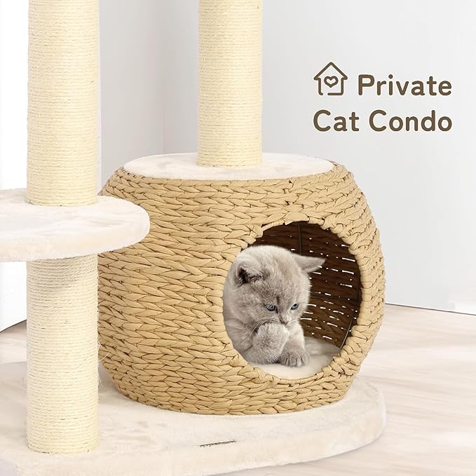 KAMABOKO Modern Cat Tree, 39" Tall Cat Trees for Kittens Climb Play & Rest, Cat-Tree for Indoor Cats w/Natural Sisal Scratching Posts, Hand-Woven Condo & Top Perch