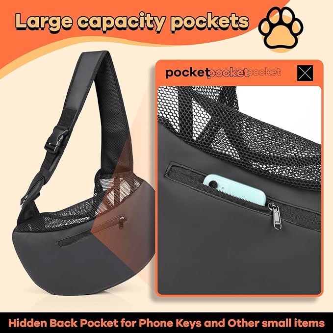 YUDODO Pet Sling Carrier for Small Dogs & Cats – Hands-Free Puppy Carrier with Safety Hook, Large Zipper Pocket, Soft Breathable Mesh, Adjustable Strap & Reflective Strip (Cyan 3.0 M)