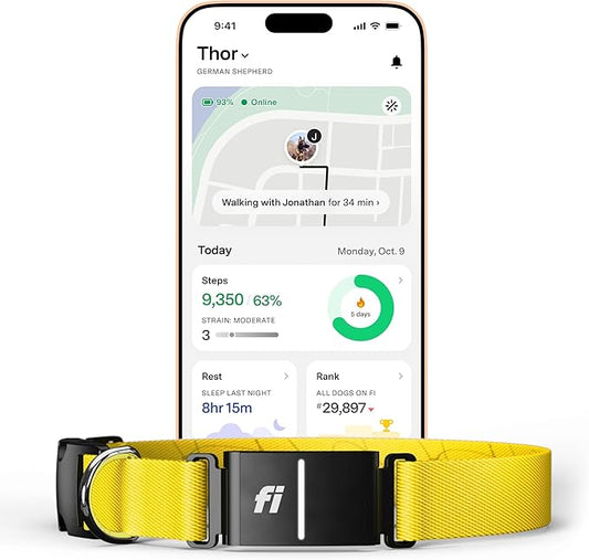 New Fi Series 3+ Smart Dog Tracker Collar – AI GPS for Dogs, Health & Behavior Monitor, Virtual Fence, Escape Alerts, Waterproof, Apple Watch Compatible 12Mo Membership Included