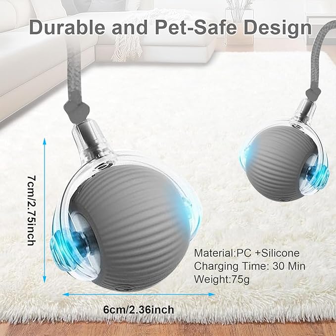 Interactive Cat Toy, 2025 New Interactive Rolling Cats Dog Toy Balls 360° Smart Automatic Rolling Pet Ball, Fast Moving Toy for Dog,Cat Ball Toy (Grey)