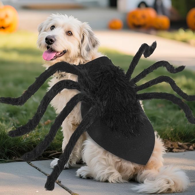 Dogs Halloween Spider Costume for Small Medium Large Dogs, Scary Spider Cosplay Apparel for Pets Cats Dogs Funny Halloween Outfits Clothes (Large size)